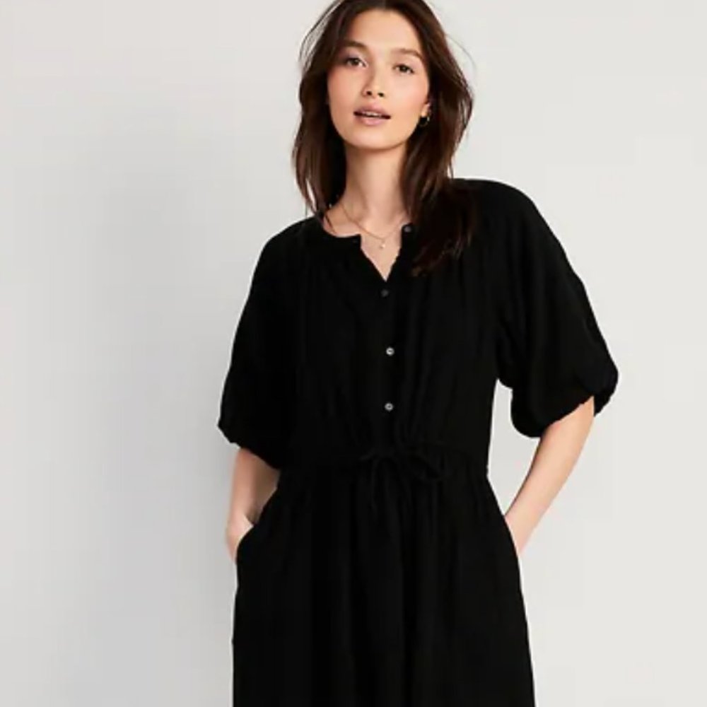 Old Navy Waist-Defined Puff-Sleeve Mini Poet Dress for Women Sz S NWT